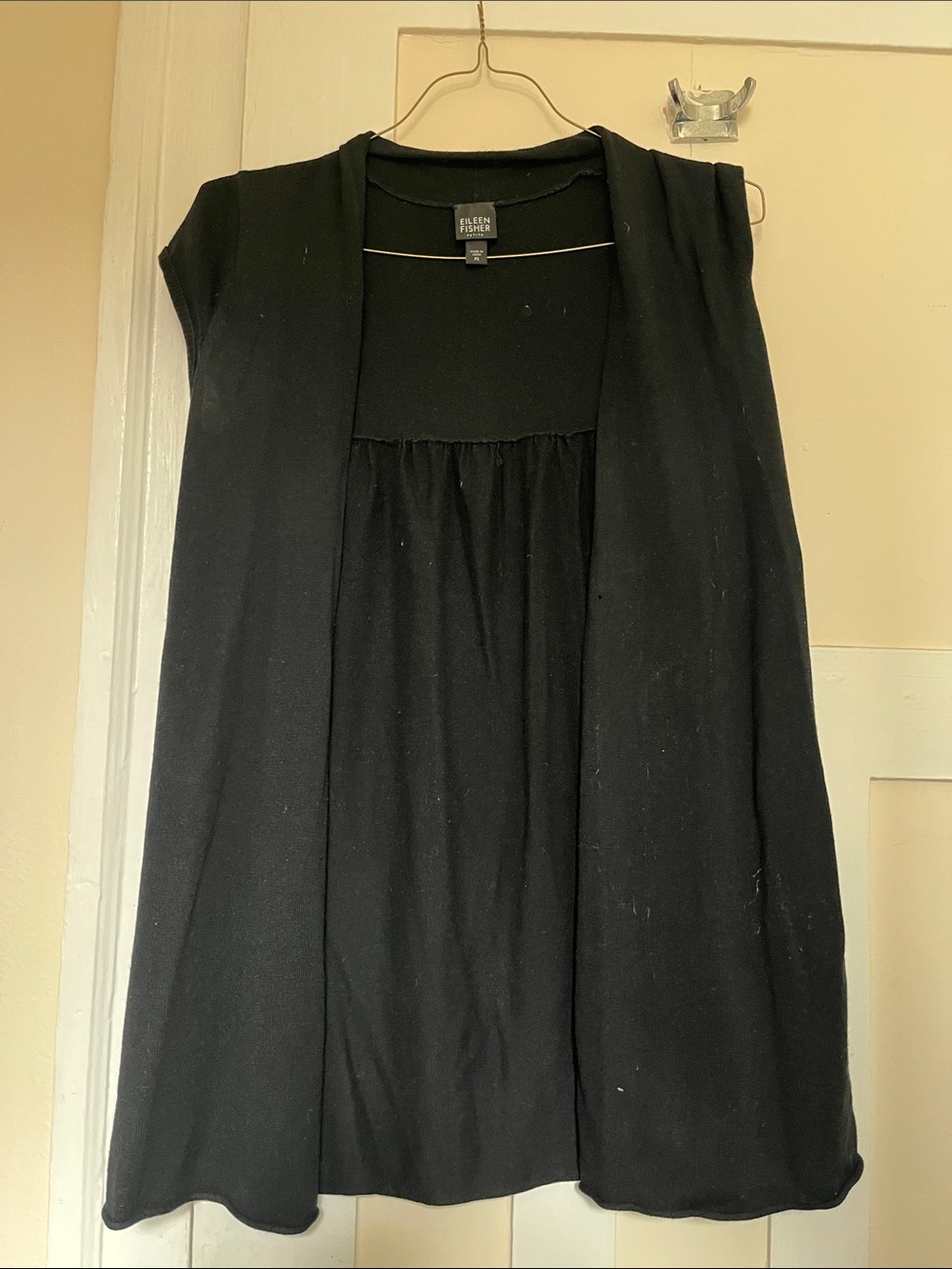 Eileen Fisher Black Open-Front Sleeveless Cardigan